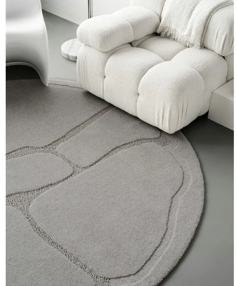 Sivý vlnený okrúhly koberec ø 200 cm Morphic Organica – Agnella