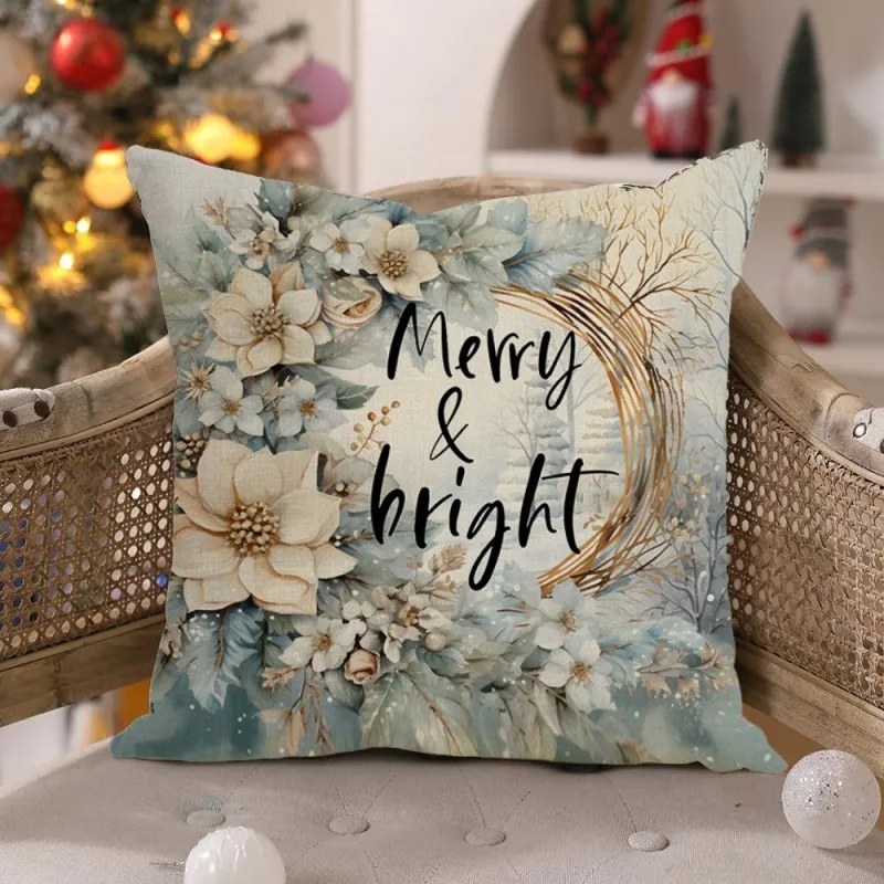 Vianočná obliečka na vankúš MERRY & BRIGHT 45x45 cm, béžová