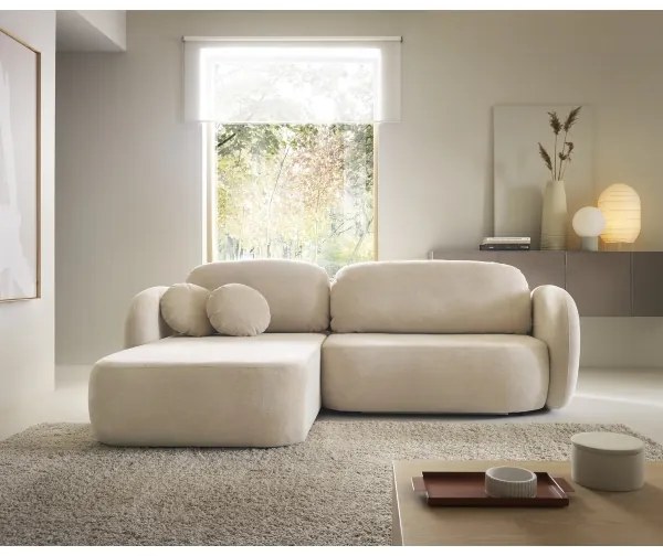 Rohová rozkladacia sedacia súprava s úložným priestorom do tvaru L OLBIA ľavá béžová