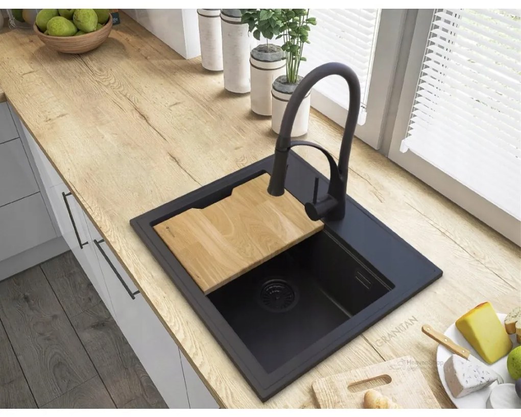 Gamma Modern 5055, 1-komorový granitový drez 560x500x210 mm, čierna, GMA-ZM-55-BK