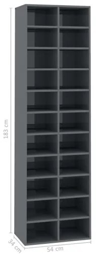 vidaXL Skrinka na topánky lesklá sivá 54x34x183 cm drevotrieska-