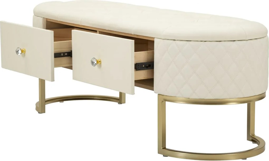 Lavica Sharon 120 cm s úložným priestorom ekokoža biela/zlatá