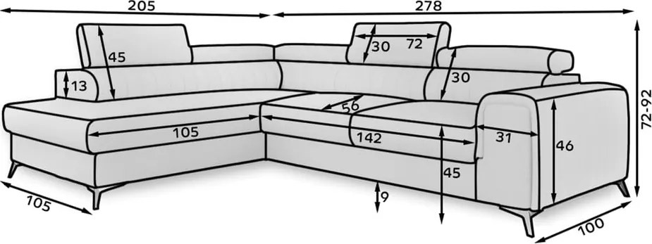 Tmavosivá zamatová rozkladacia/s úložným priestorom rohová pohovka (ľavý roh/do L) Laurence – ELTAP