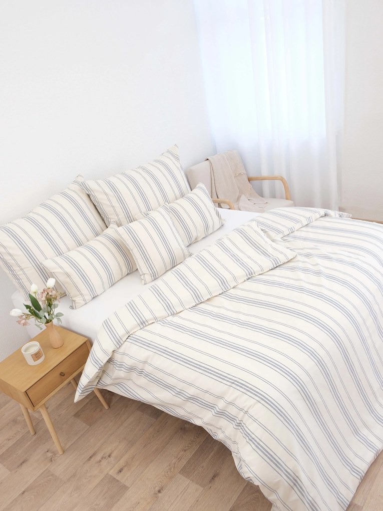 Francúzske bavlnené obliečky Natural - Prúžky modré