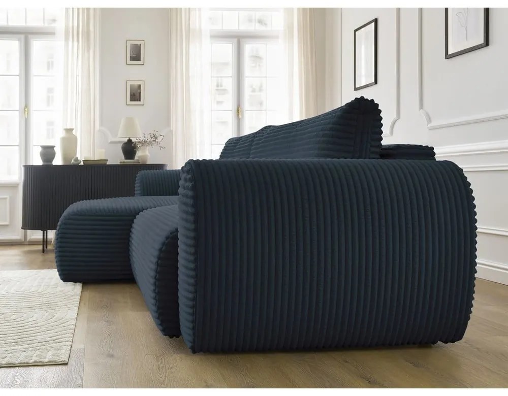 Tmavomodrá menčestrová rozkladacia rohová pohovka (ľavý roh) Lucien – Bobochic Paris