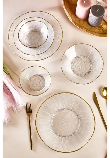 18-dielna jedálenská súprava – číre sklo / zlaté detaily