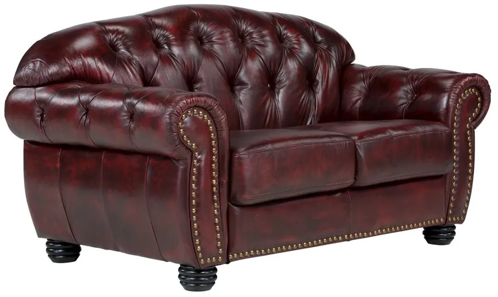 furniture-nabytek.cz - Pohovka Chesterfield Hereford 2-místná z pravé kůže, červená