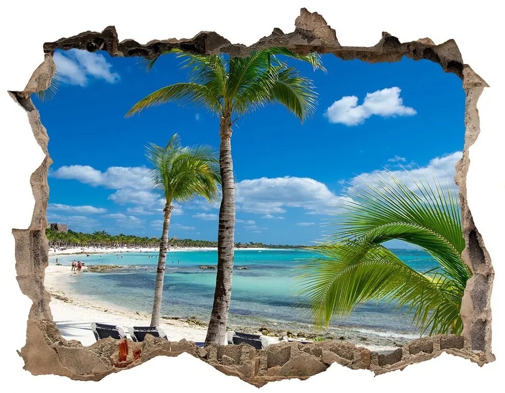 Díra 3D ve zdi nálepka Maledivy pláž nd-k-129561324
