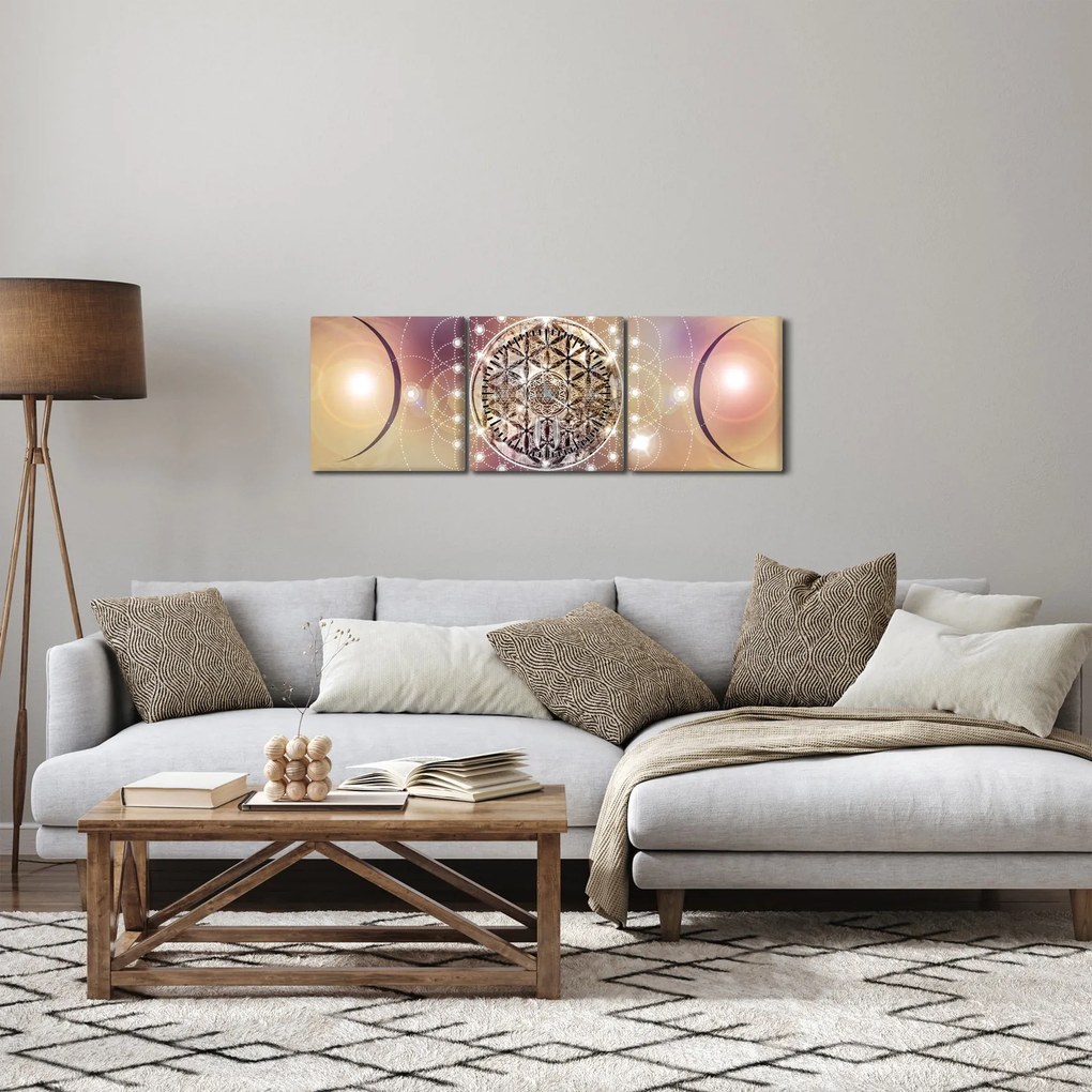 Obraz - Mandala s elementmi (s hodinami) (90x30 cm)