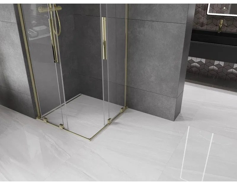 Mexen Velar L Duo, sprchový kút s posuvnými dverami 90 x 90 cm, 8mm číre sklo, zlatá lesklá, 871-090-090-02-03-50