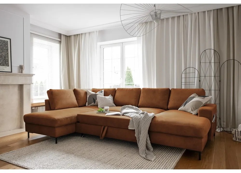 Oranžovohnedá menčestrová rozkladacia rohová pohovka (ľavý roh) Lofty Lilly – Miuform