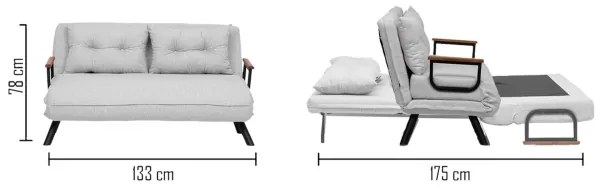 Rozkladacia dvojmiestná pohovka QIRA, sivá