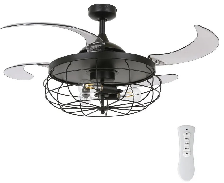 FANAWAY 212920 - LED Stropný ventilátor INDUSTRI 3xE27/4W/230V čierna + DO