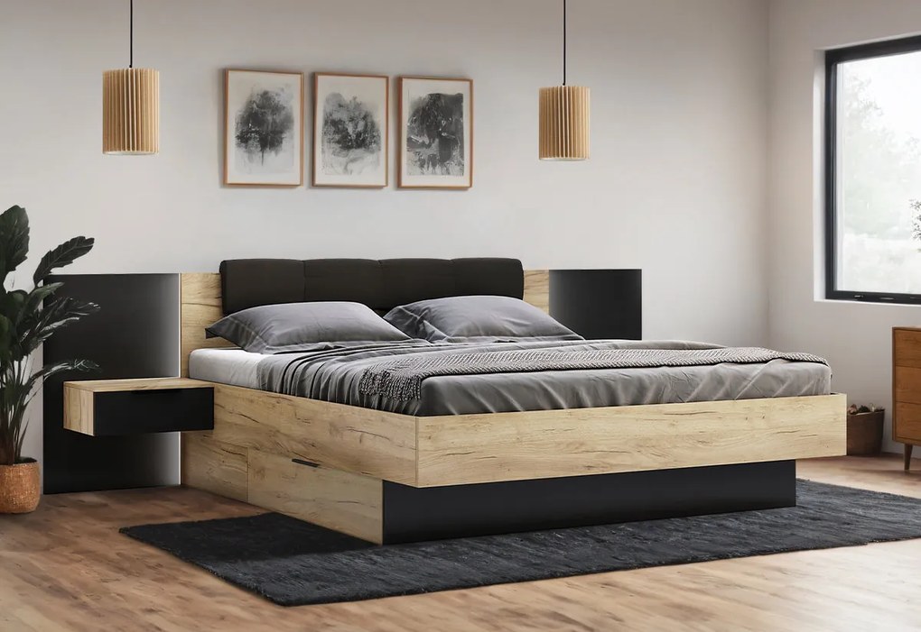Manželská posteľ DOTA + rošt a doska s nočnými stolíkmi - wenge / 180x200 / Moravia - 16 cm