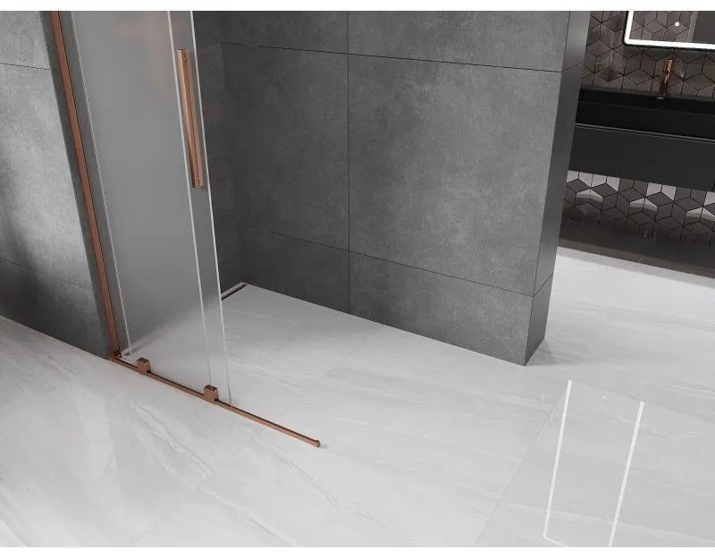 Mexen Velar L, posuvná sprchová zástena Walk-in 100 x 200 cm, 8mm sklo námraza, ružové zlato, 871-100-003-33-60