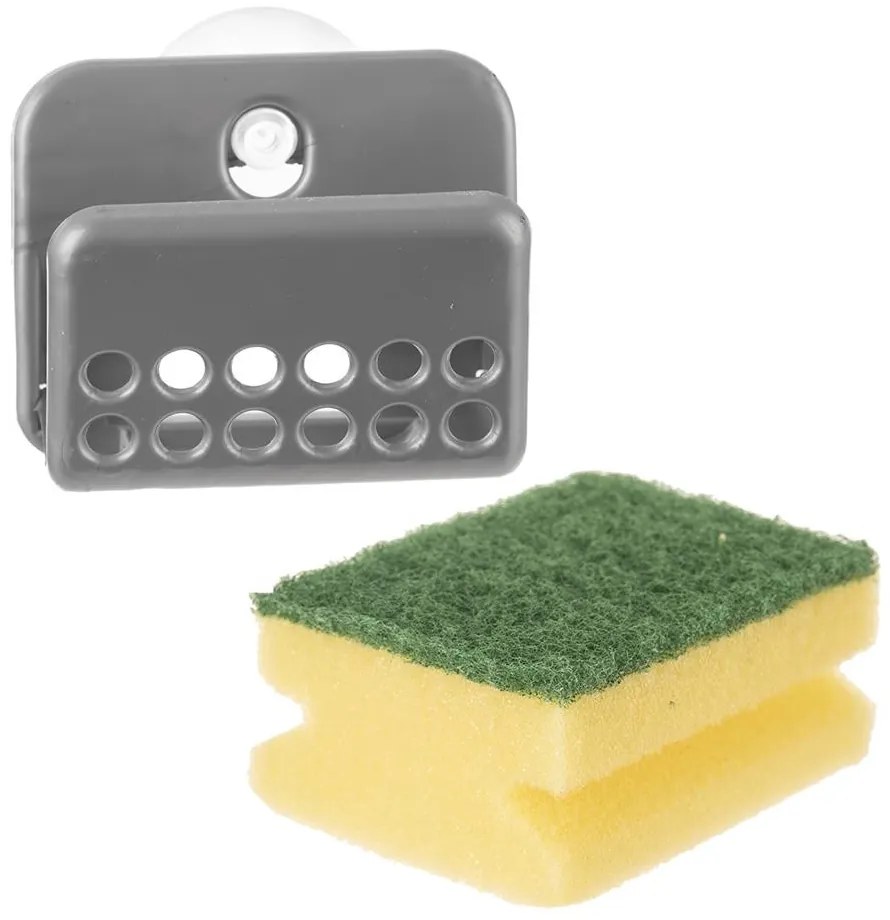 Orion Držiak na hubku do drezu, s hubkou, na prísavku, GABKE sivý