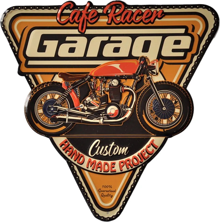 Kovová nástenná ceduľa Cafe Racer Garage - 40*1*40 cm