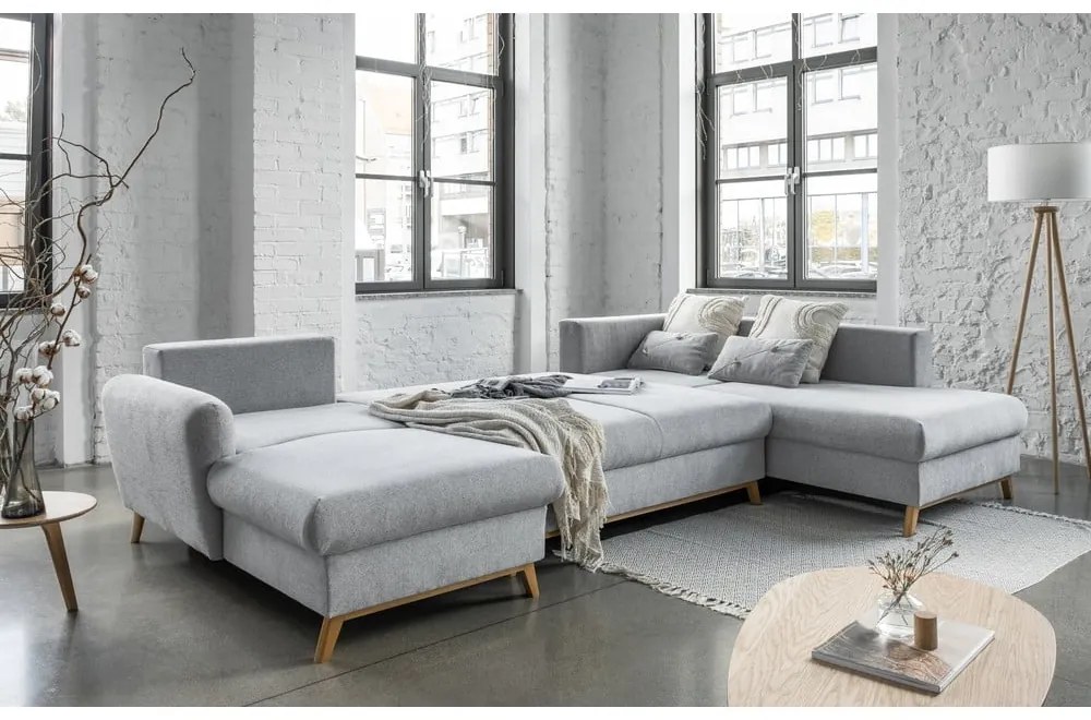 Svetlosivá rozkladacia pohovka do "U" Miuform Scandic Lagom, pravý roh