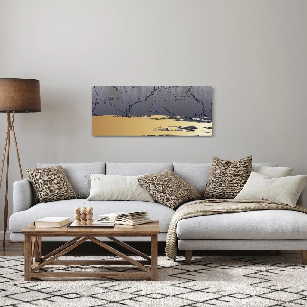 Obraz - Modrá a zlatá abstrakcia N⁰1 (120x50 cm)