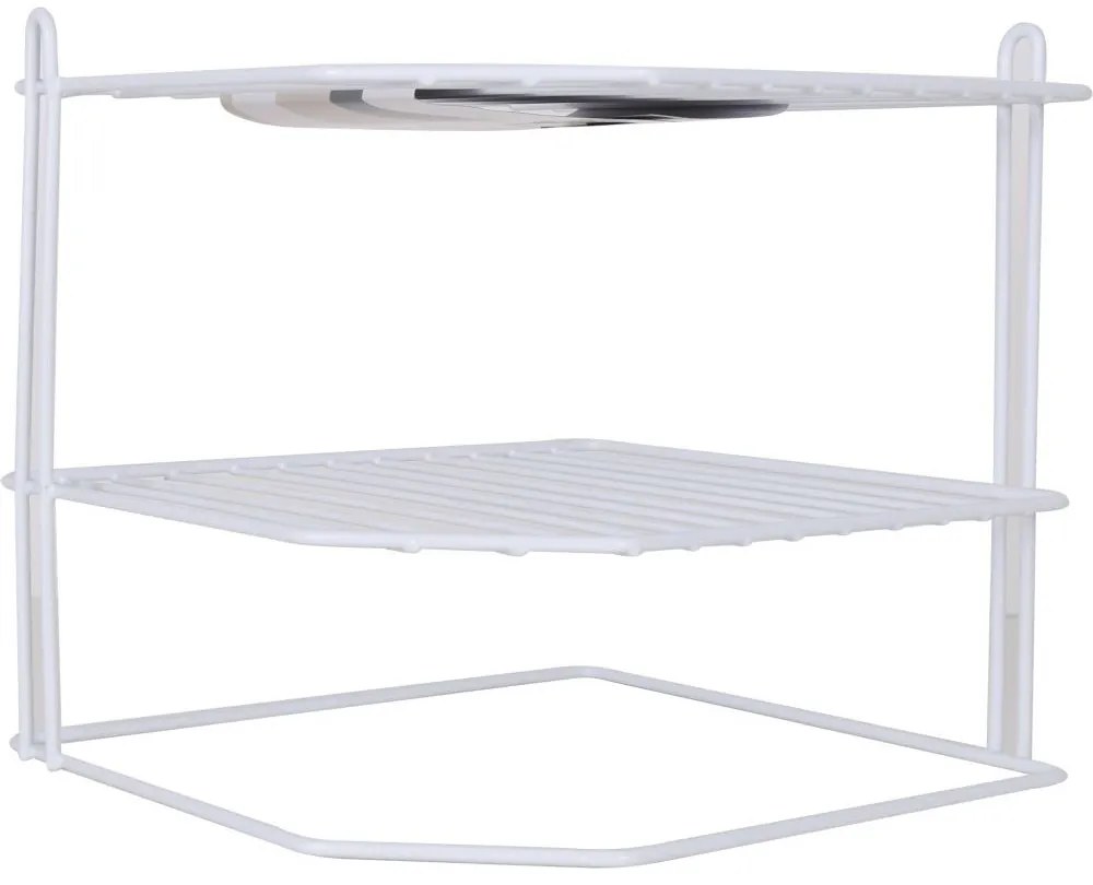 CONFORTIME Prídavná polica, 2-poschodová, rohová, biely kov 22 x 22 x 20