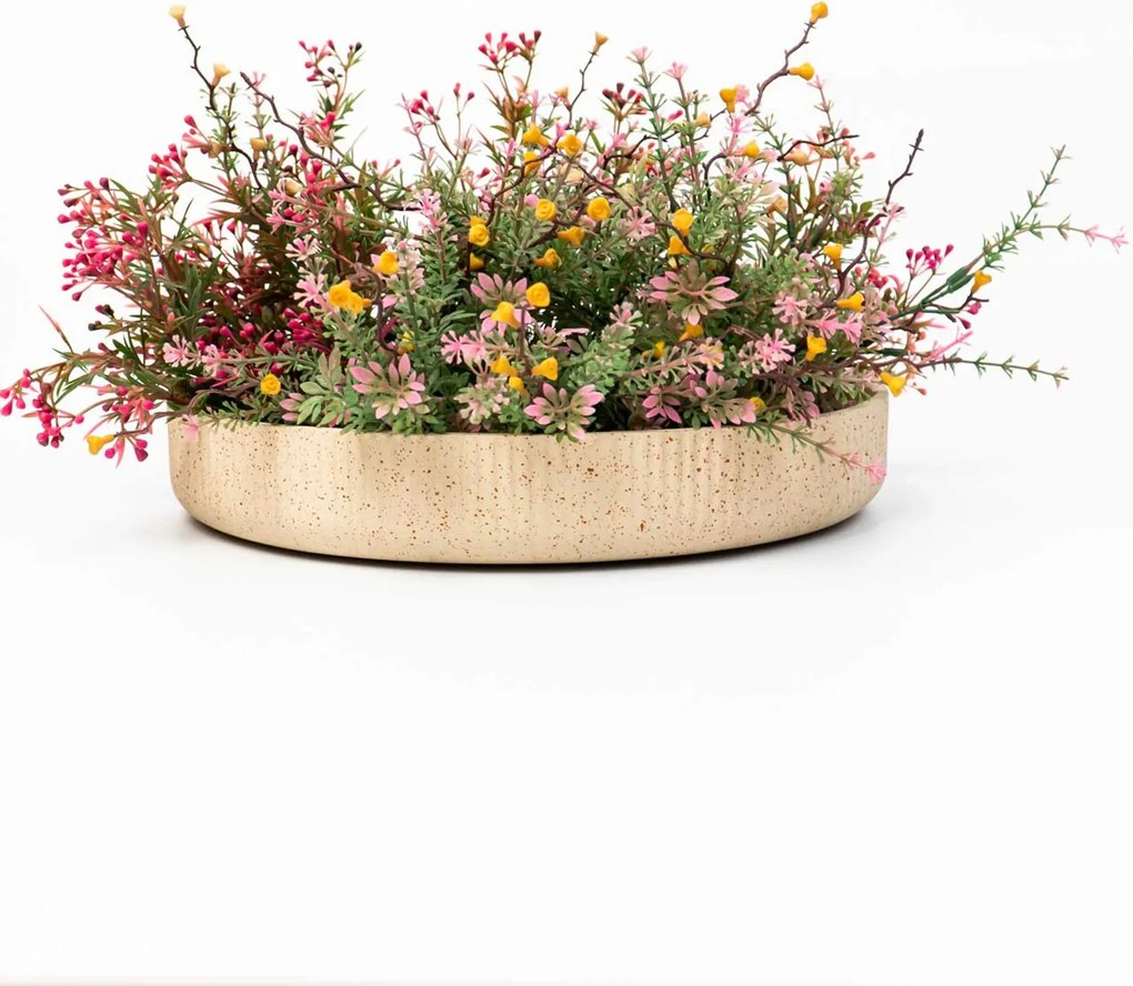 Dekoračná miska ORYVEN, sklolaminát s drážkami, priemer 30 cm, béžová