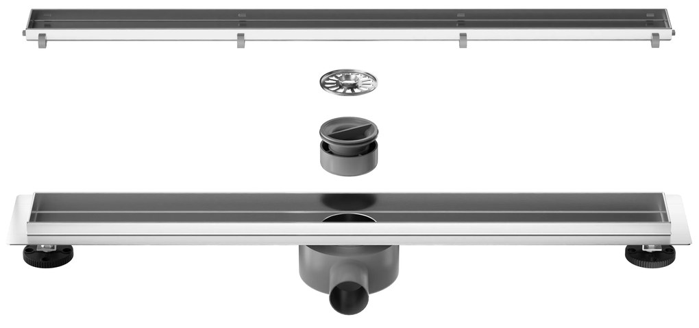 CERANO Cerano, Lineárny odtokový žľab 2v1 70 cm s otočným sifónom o 360°, chrómová, CER-CER-414926