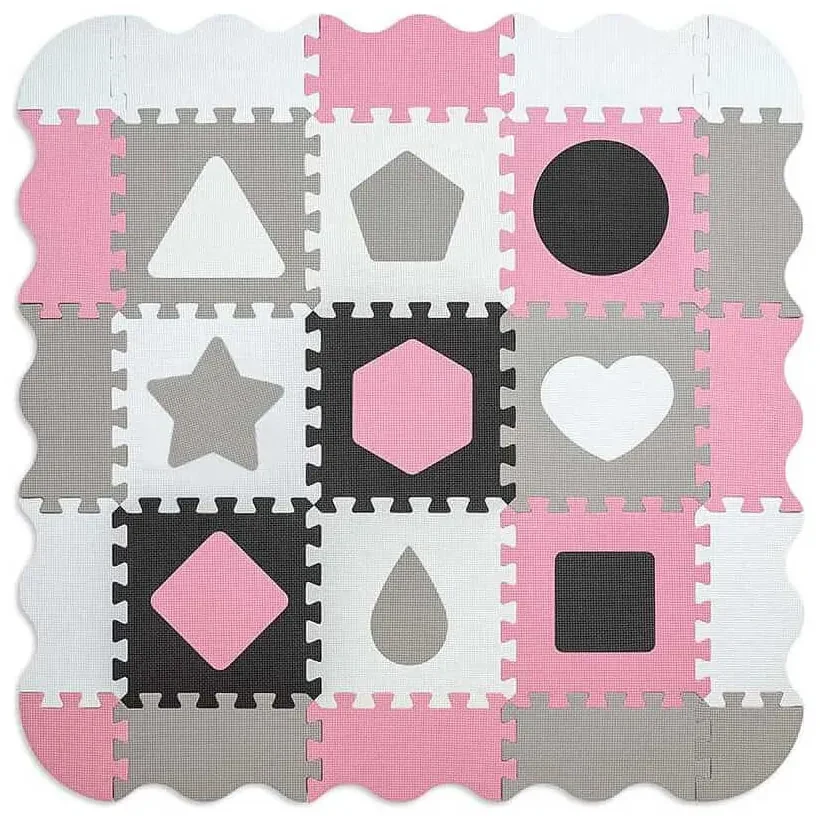 Penové puzzle podložka ohrádka Jolly 3x3 Shapes Pink Grey