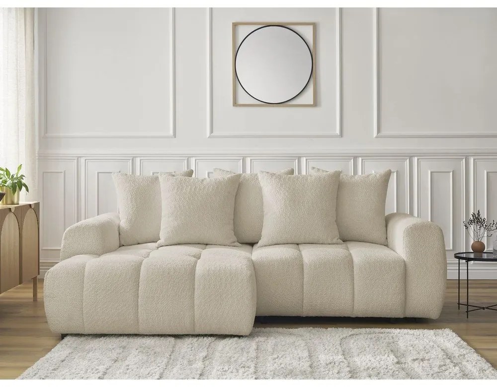 Béžová rozkladacia/s úložným priestorom rohová pohovka z textílie buklé (ľavý roh/s leňoškou) Roxelane – Bobochic Paris