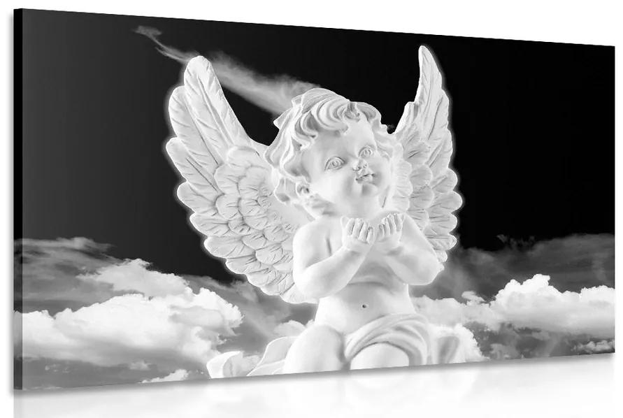 Obraz čiernobiely starostlivý anjelik na nebi Varianta: 120x80