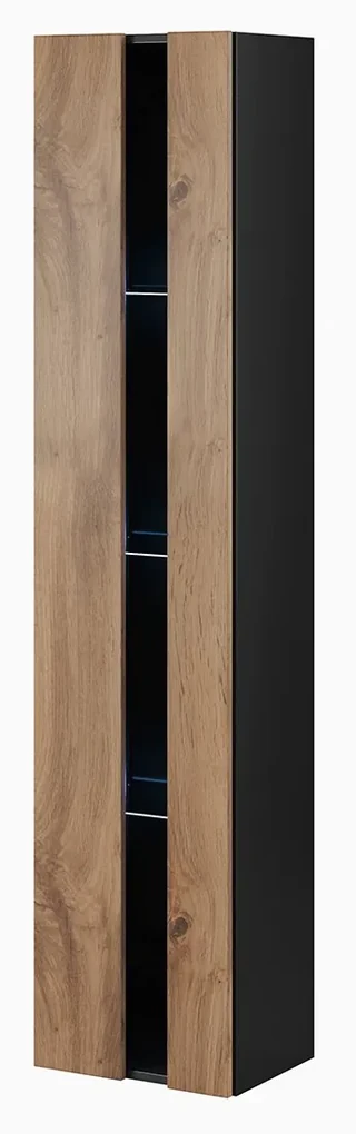 Vitrína 180 Zigo New, Osvetlenie: osvetlenie LED RGB - farebné, Farby: čierny / čierny lesk