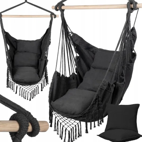 Brazílske hojdacie kreslo so strapcami 20937 - Hamak šedé