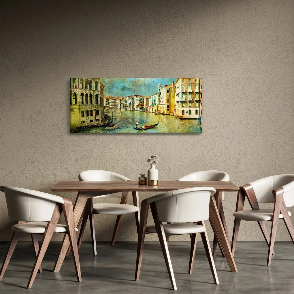 Obraz - Benátsky kanál a gondoly (120x50 cm)