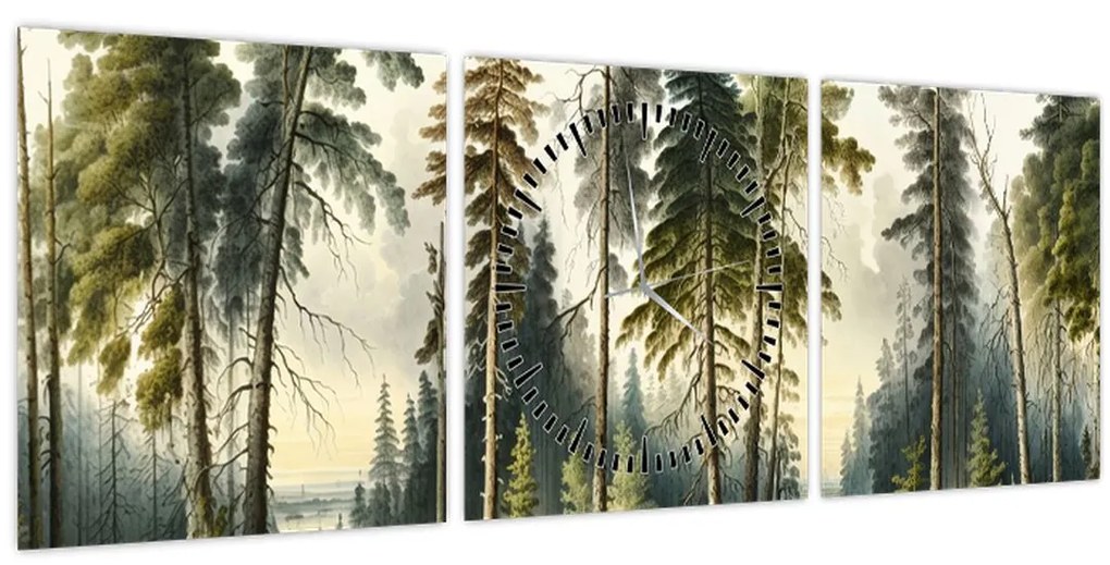 Obraz - Vintage krajina lesov (s hodinami) (90x30 cm)
