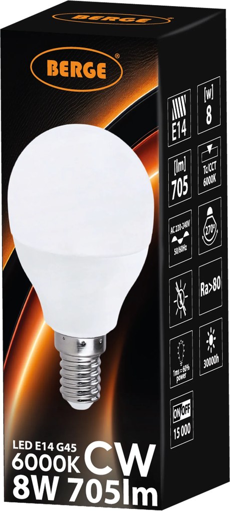 SADA 6x LED žiarovka G45 E14 8W 705lm - studená biela