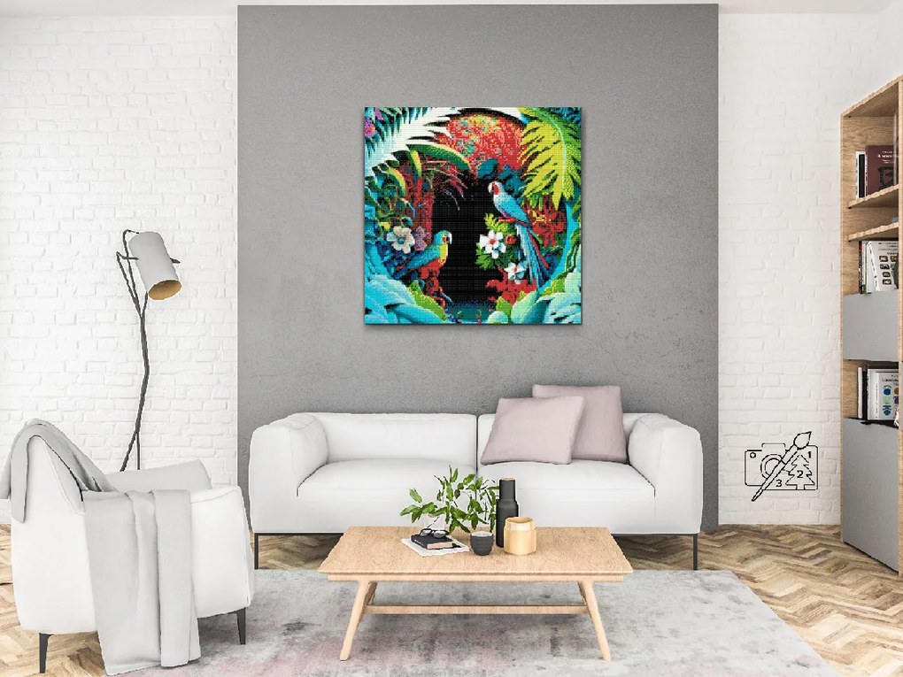 Gario Diamantové maľovanie Papagáje v raji Rozmery: 50 x 50 cm, Rámovanie: S vnútorným rámom, Diamanty: Štvorcové