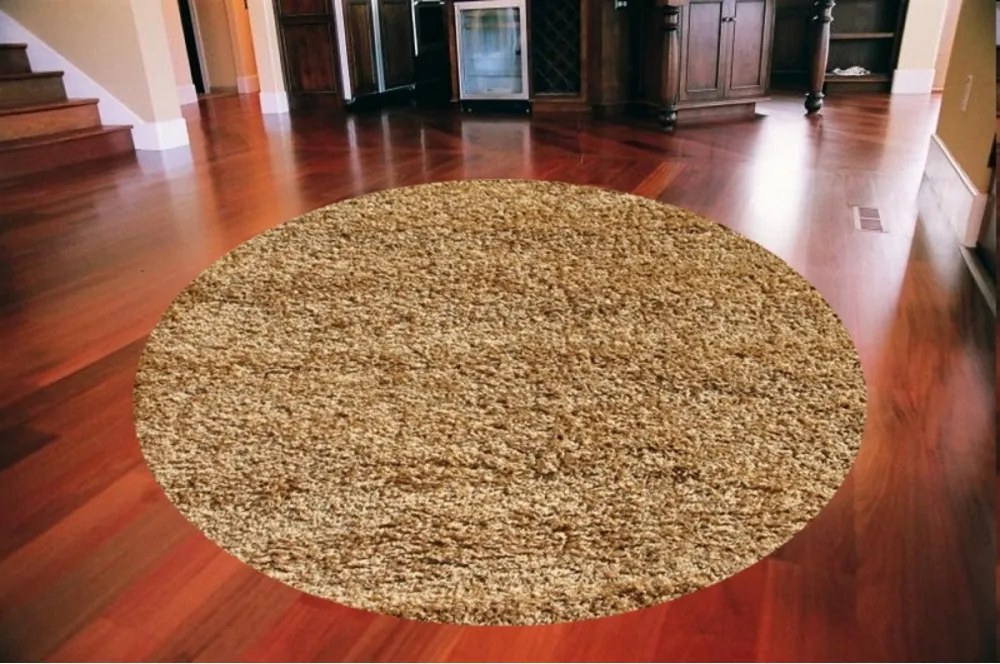 Kusový koberec Shaggy vlas 50mm béžový kruh, Velikosti 80x80cm