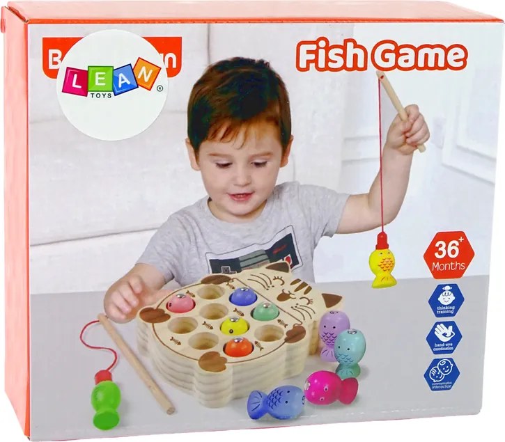 LEAN Toys Drevená hra na zručnosť Rybolov 2 prúty Kitten