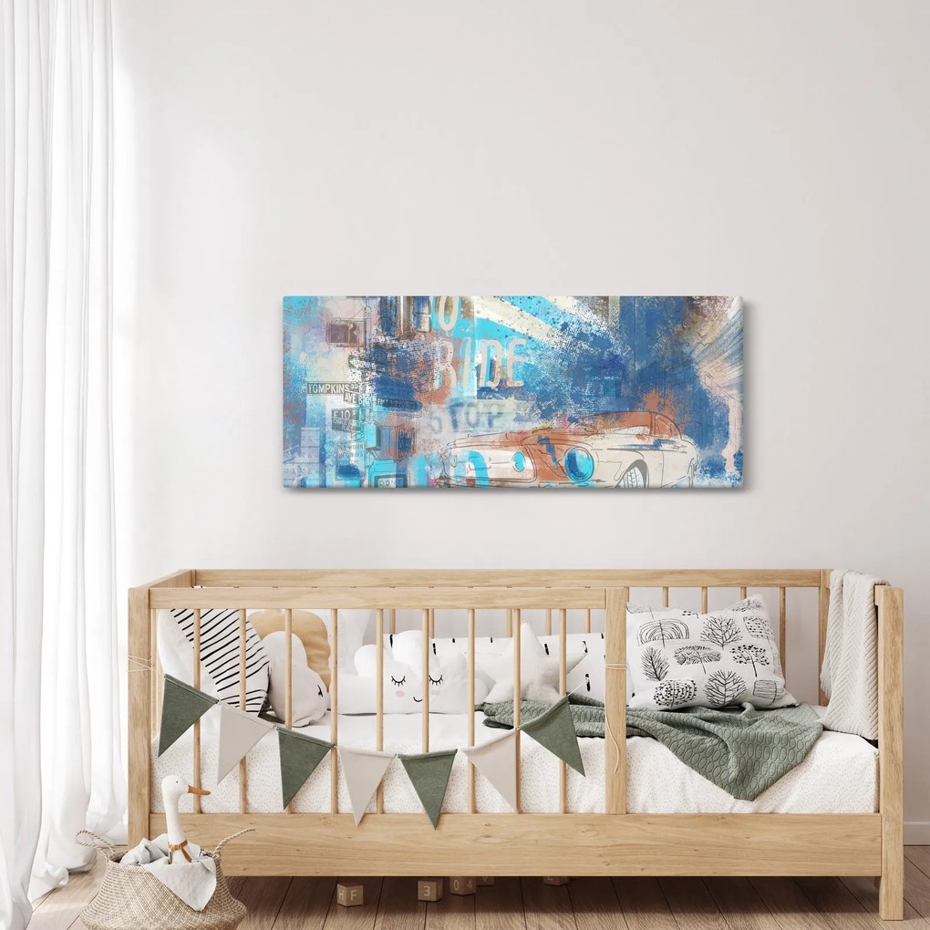 Obraz - Zrodený na jazdu, modré tóny (120x50 cm)