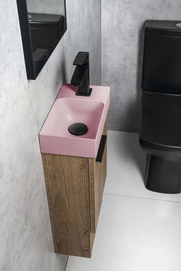 Sapho Sapho, PICCOLINO betónové umývadlo 30,8x17cm, batéria vpravo, ružová matná, PK30521