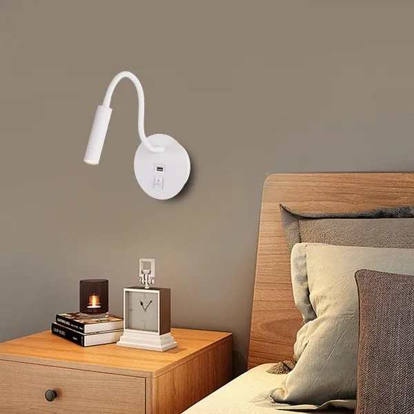 Brilagi - LED Flexibilná nástenná lampa s USB portom MAYA LED/3W/230V biela