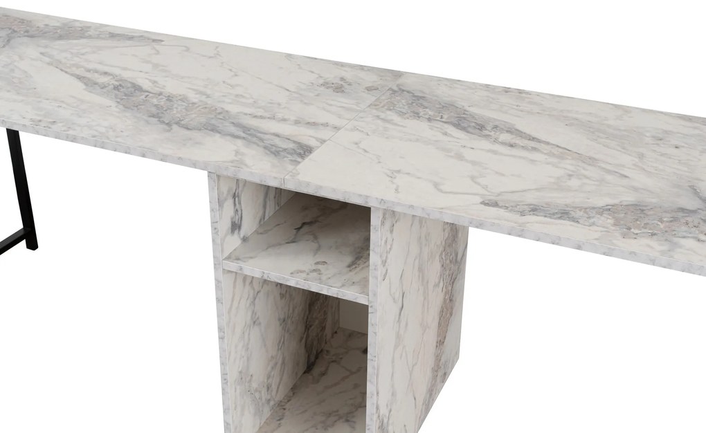 Kancelárska zostava pre 2 osoby TWIN biela mramorová/čierna