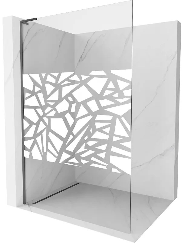 Mexen Kioto L, sprchová zástena Walk-In 110 x 200 cm, 8mm číre sklo biely vzor, grafitový profil, 800-110-103-95-85