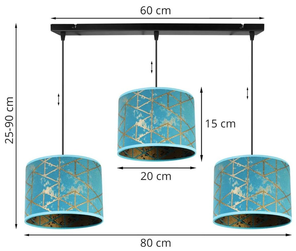 Závesné svietidlo WERONA 4, 3x modré textilné tienidlo so vzorom, (výber z 2 farieb konštrukcie), G