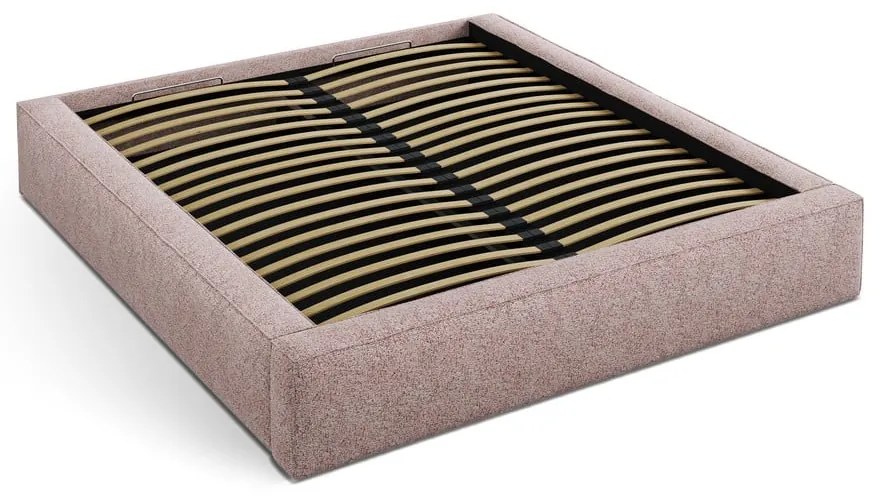 Svetloružová čalúnená dvojlôžková posteľ s úložným priestorom s roštom 180x200 cm Simon – Micadoni