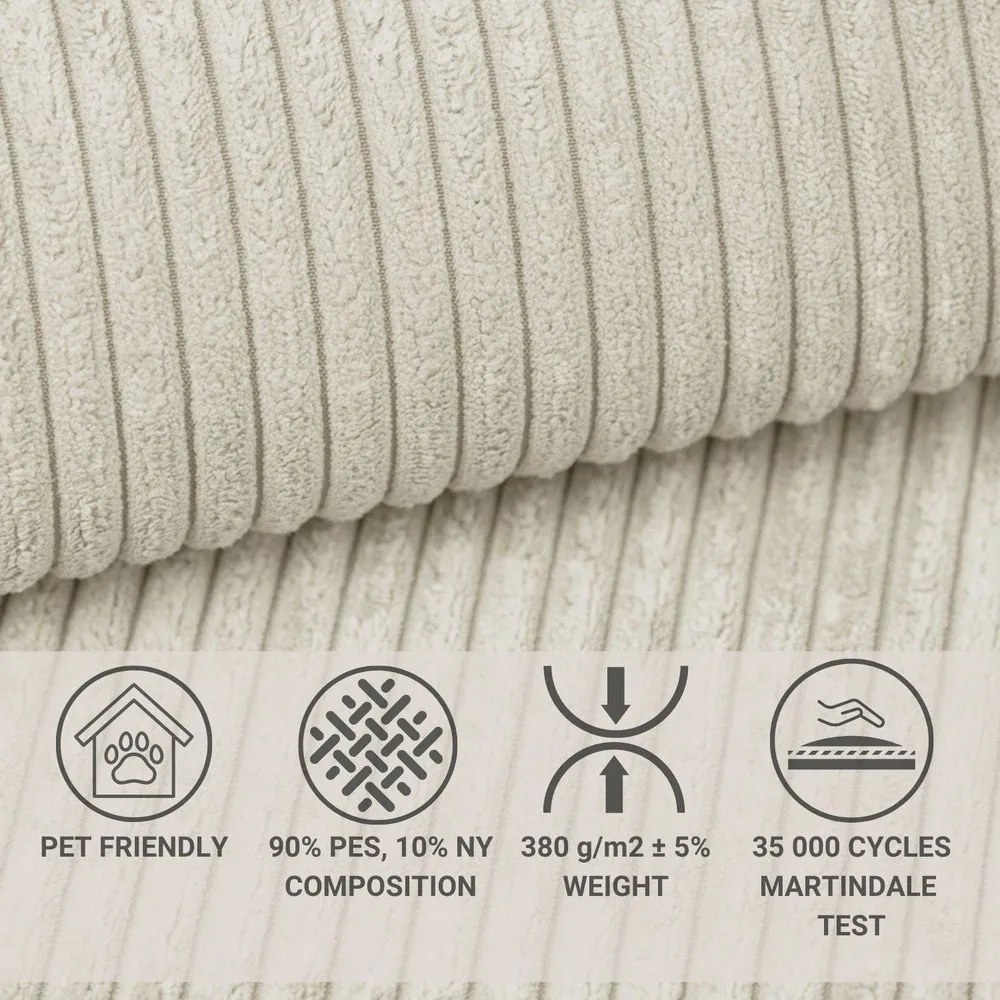 Krémovobiela menčestrová rozkladacia/s úložným priestorom rohová pohovka (pravý roh/do L) Tonga – Maison de Rêve