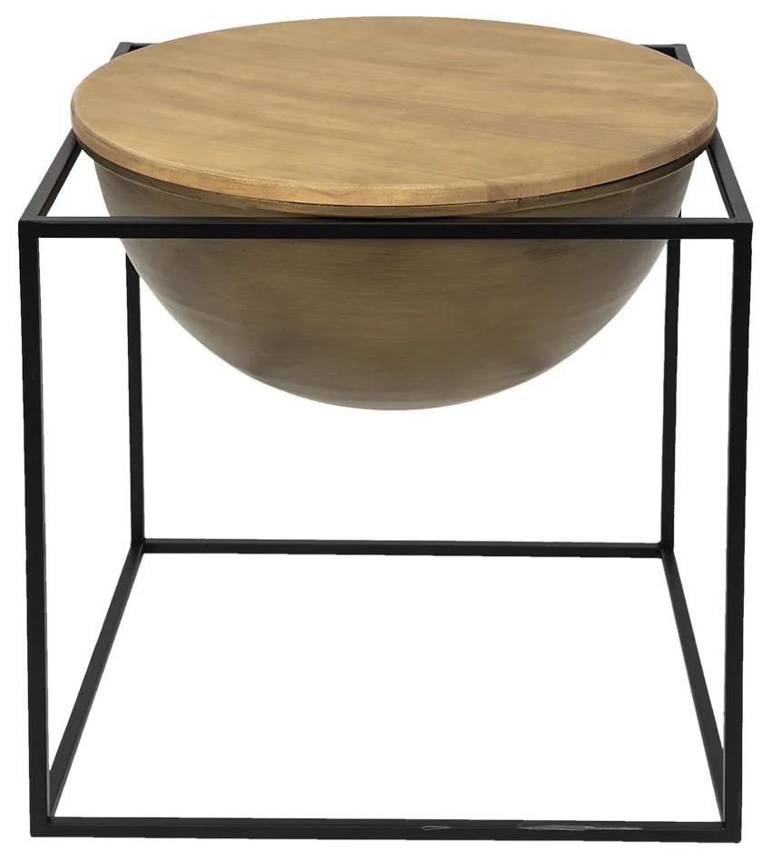 Čierny kovový odkladací stolík s úložným priestorom Wordi - 53*53*55 cm