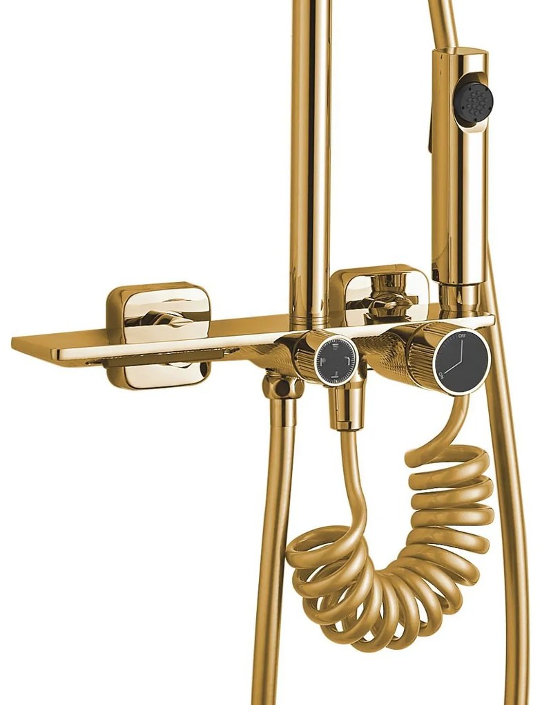 Rea Helix, nástenný sprchový set s termostatickou batériou a bidetovou spŕškou, zlatá lesklá, REA-P6619