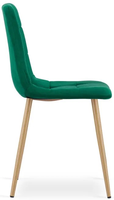 Set troch jedálenských stoličiek KARA zamatové, tmavozelené / hnedé nohy (3 ks)