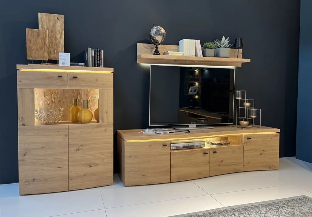 Presklená skrinka Bolus, dub artisan, s osvetlením