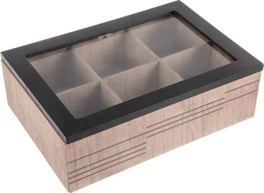 Orion Krabička na čaj, čajový organizér s 6 priehradkami, drevo LINE